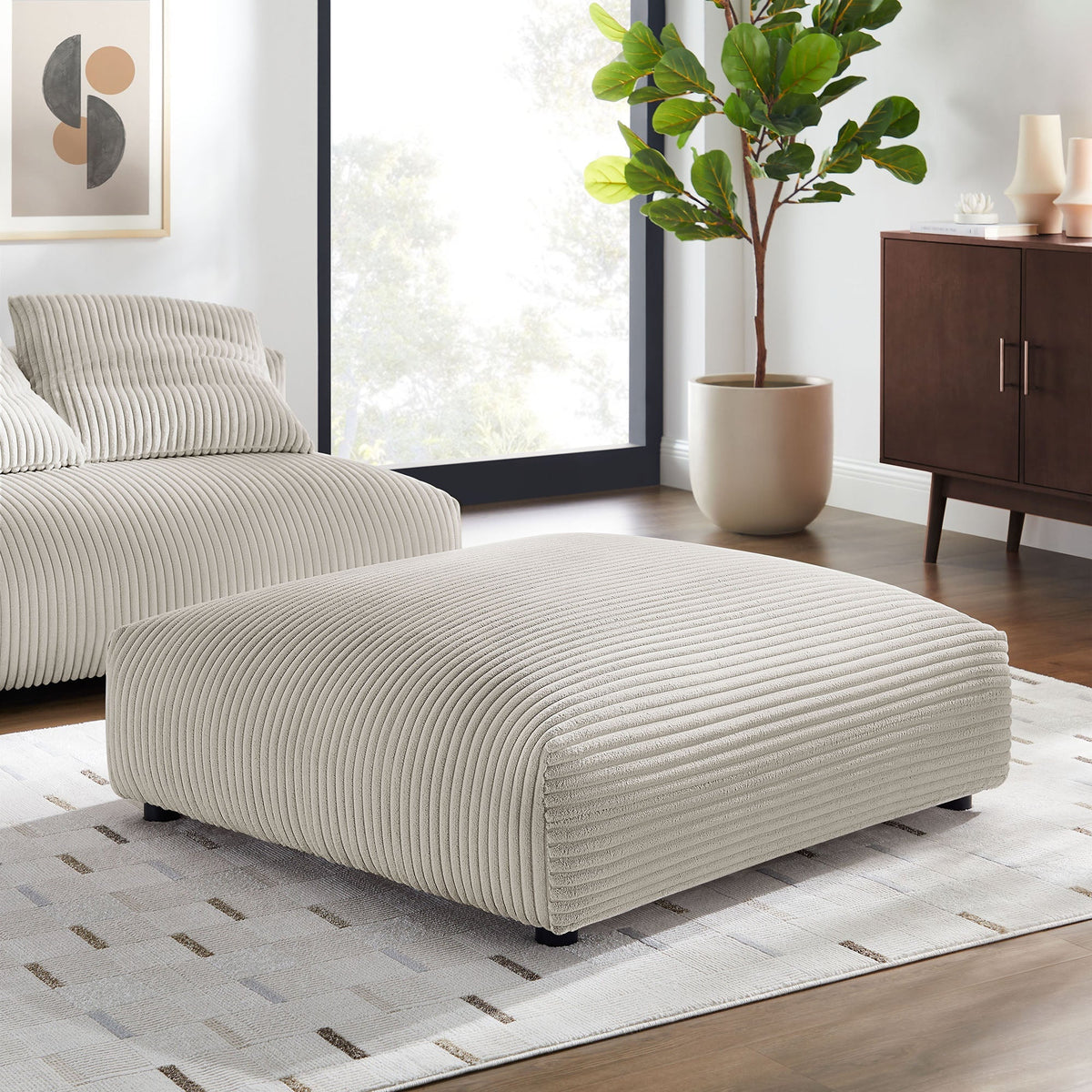 Solace modular corduroy upholstered ottomans beige fabric 2-piece set on Tampa Home & Garden Store