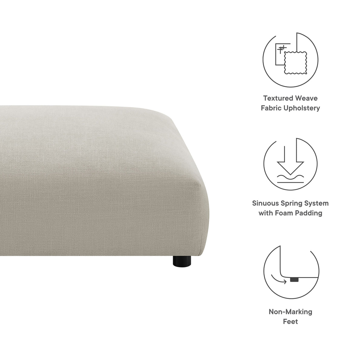 Solace Modular Upholstered Fabric Ottoman beige fabric with low-profile black metal leg on Tampa Home & Garden Store