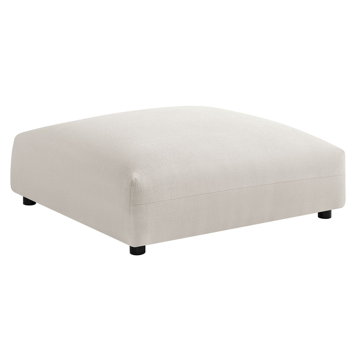 Solace ottoman in beige fabric with rounded edges and black legs on Tampa Home & Garden Store