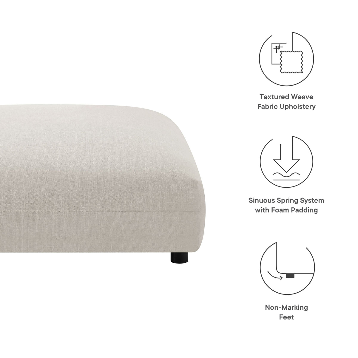Solace Modular Upholstered Fabric Ottoman by Modway in beige textured weave with a black leg on Tampa Home & Garden Store