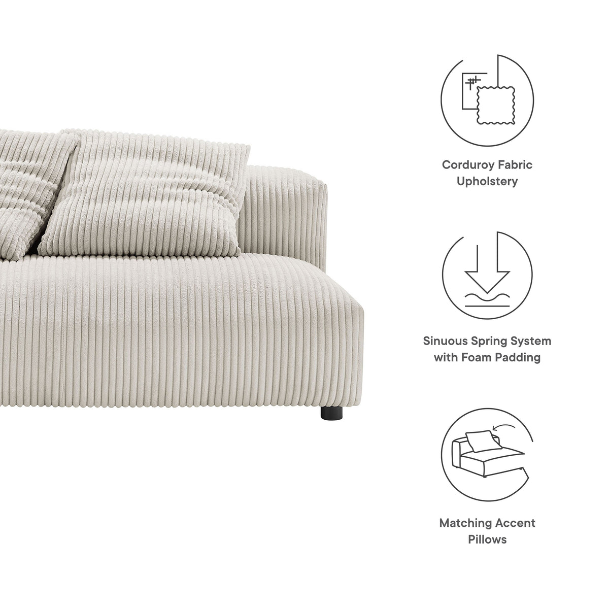 Solace modular corduroy upholstered armless loveseat beige fabric by HouseOfZazla on Tampa Home & Garden Store