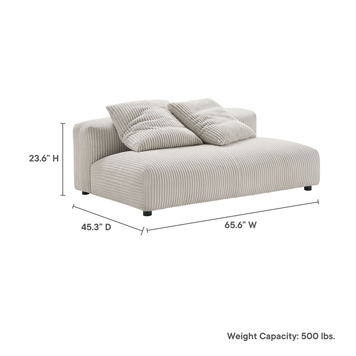 Solace modular corduroy armless loveseat by Modway in beige upholstery on Tampa Home & Garden Store