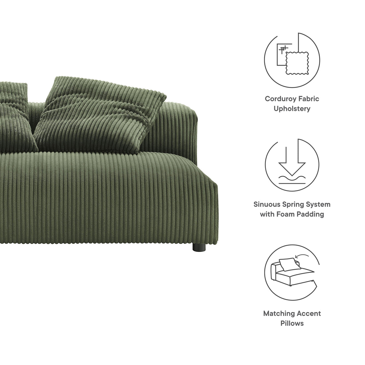 Solace modular armless loveseat in green corduroy upholstery by Modway on Tampa Home & Garden Store