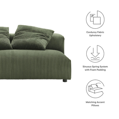 Solace modular armless loveseat in green corduroy upholstery by Modway on Tampa Home & Garden Store