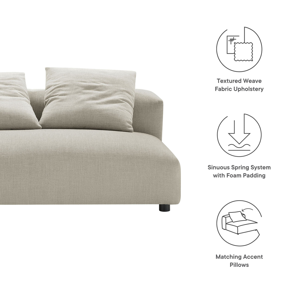 Solace modular armless loveseat in beige textured fabric with two matching cushions by Modway on Tampa Home & Garden Store