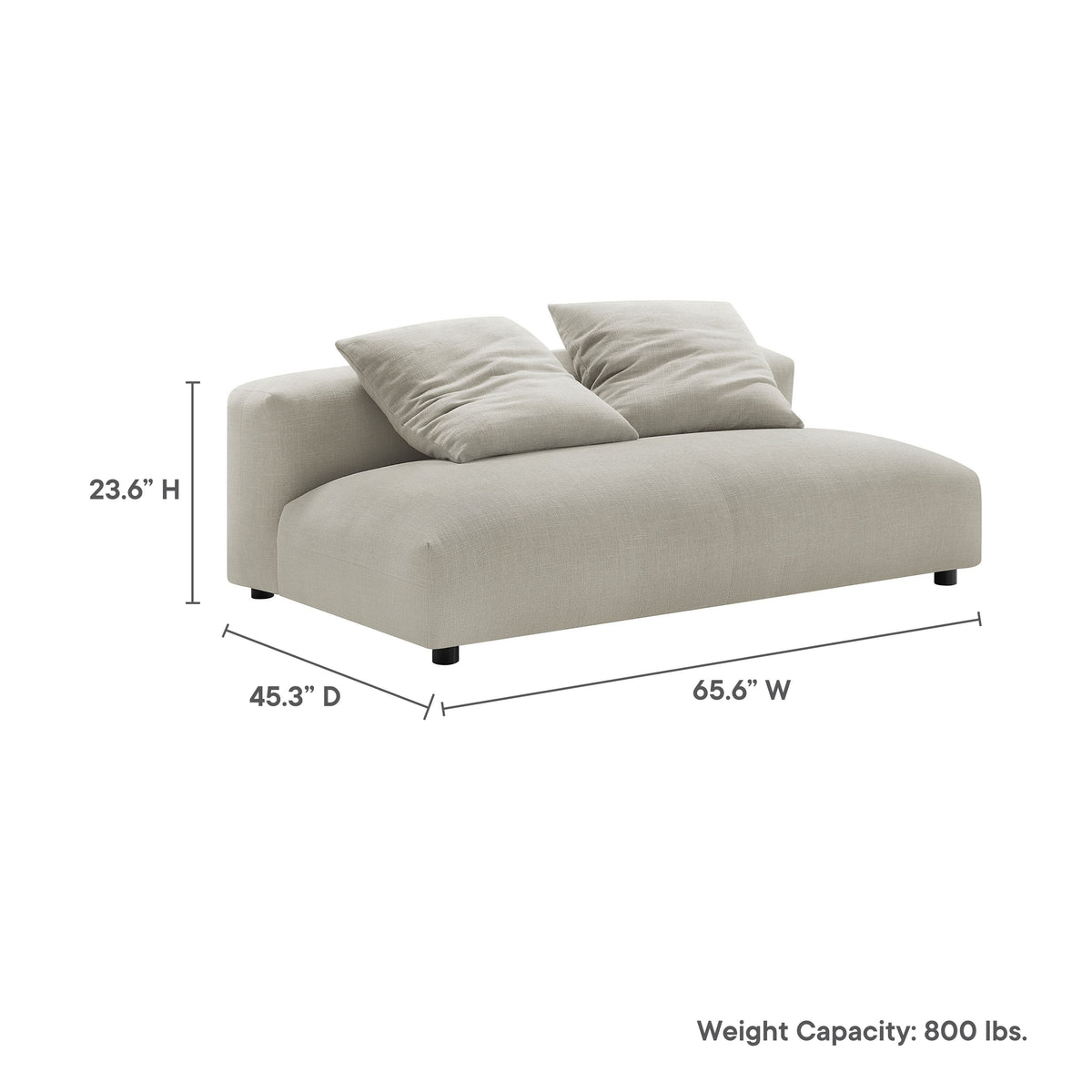 Solace modular armless loveseat in beige linen fabric by Modway, compact sofa on Tampa Home & Garden Store