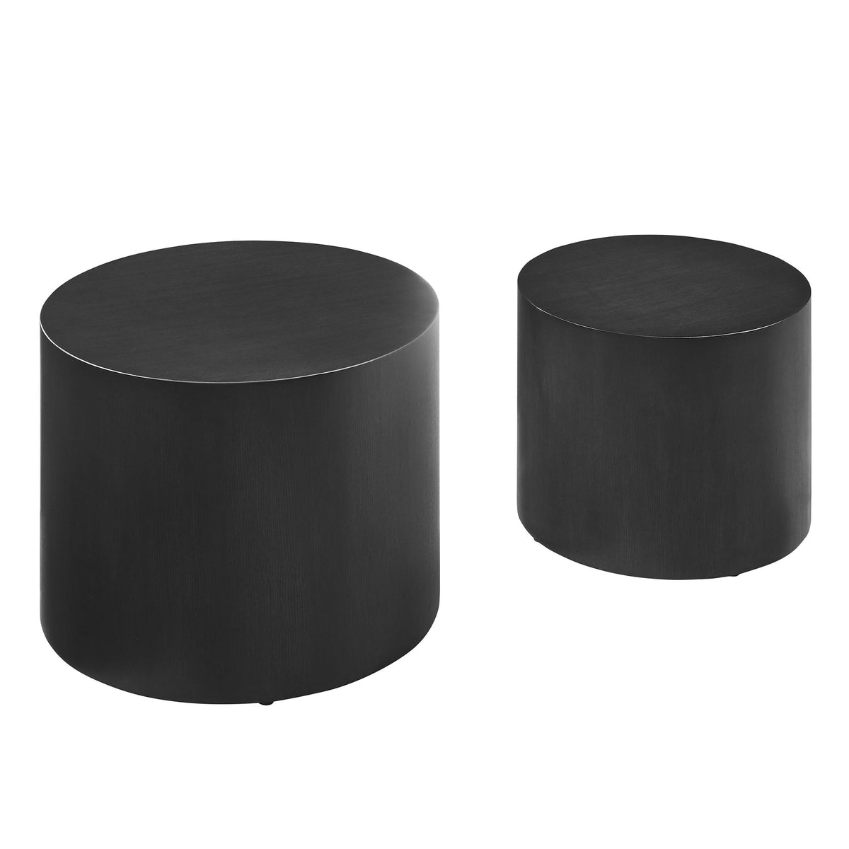 Amani round nesting coffee tables set of 2 in matte black finish with cylindrical bases on Tampa Home & Garden Store