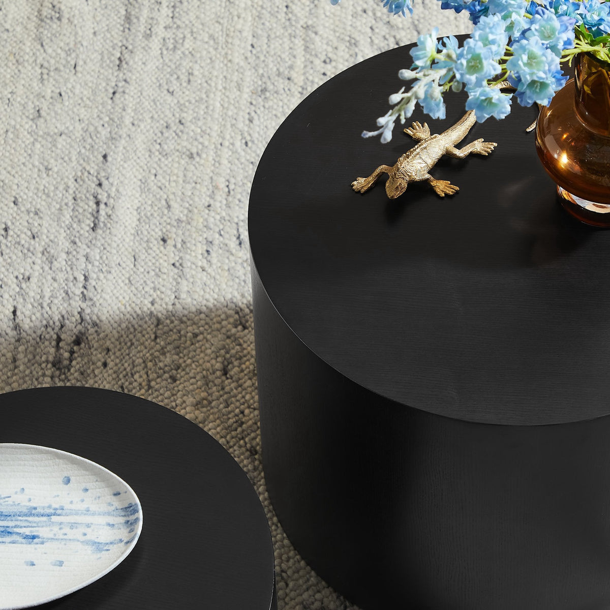 Amani round nesting coffee tables set of 2 in black finish with gold gecko accent on Tampa Home & Garden Store