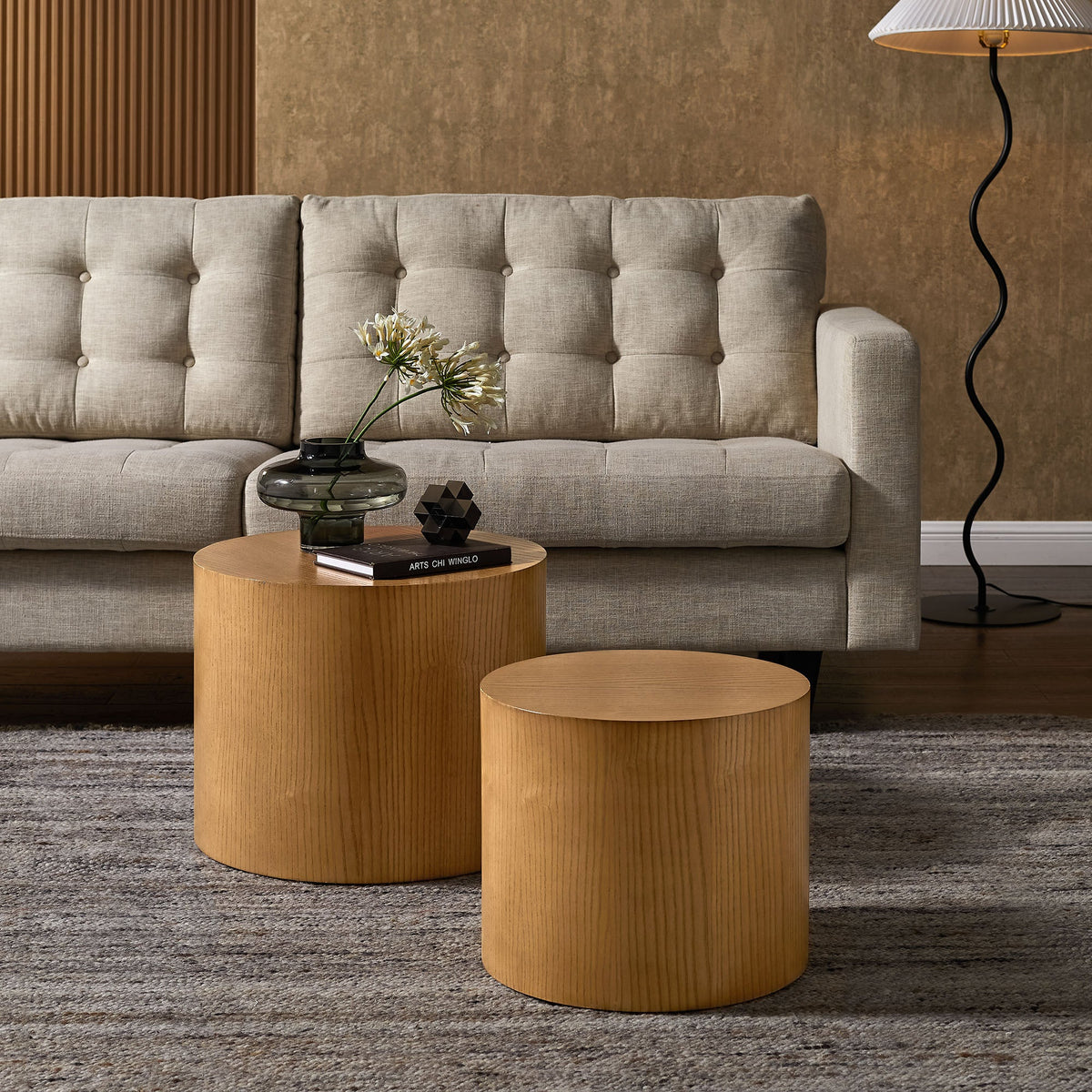 Amani round nesting coffee tables set of 2 in light oak finish by Modway on Tampa Home & Garden Store