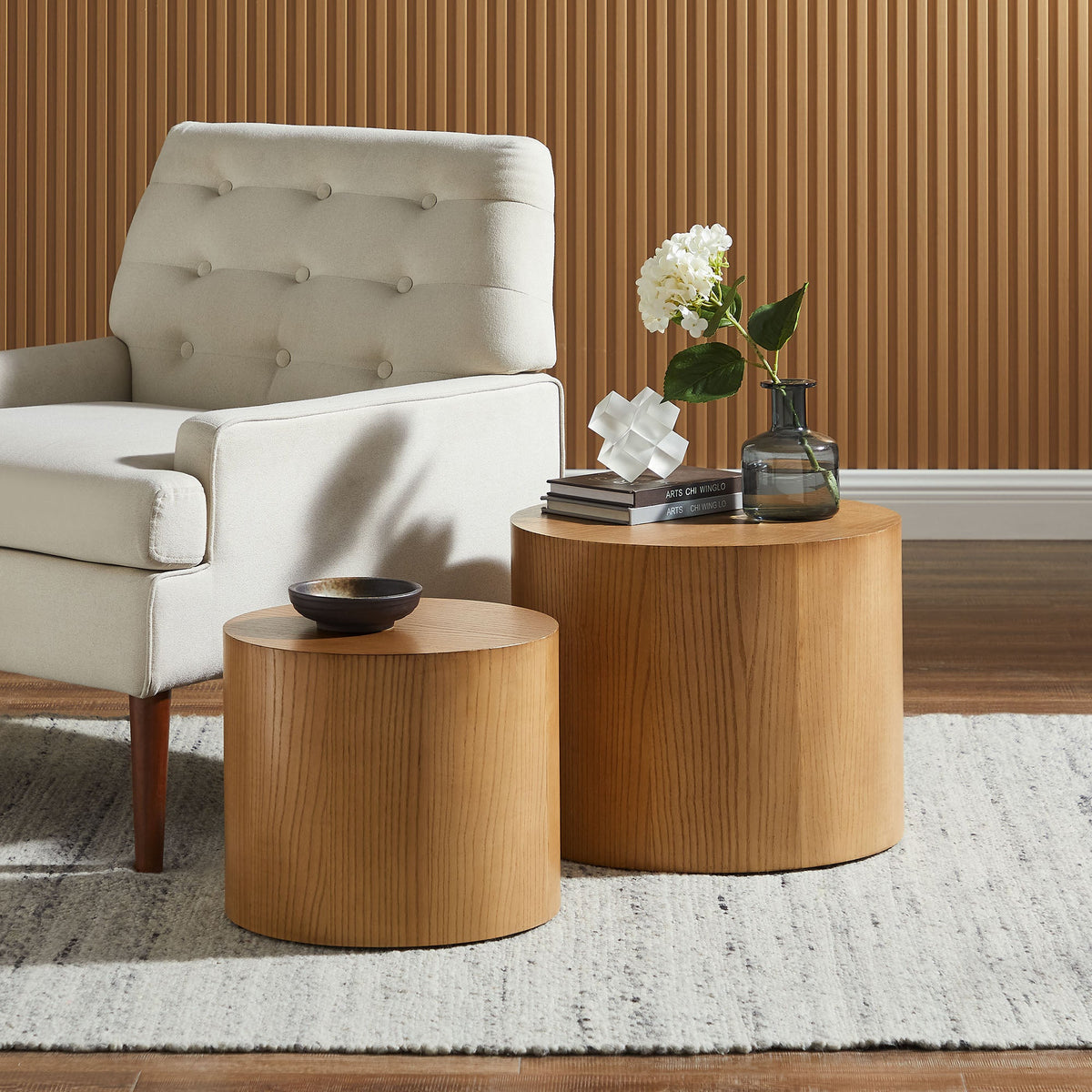 Amani round nesting coffee tables set of 2 by Modway in natural wood finish on Tampa Home & Garden Store