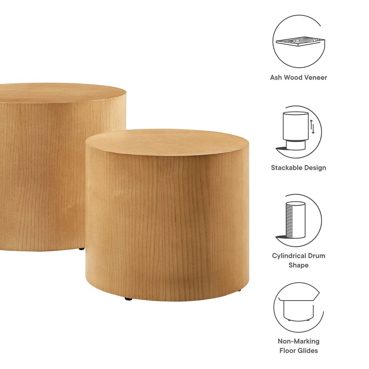 Amani round nesting coffee tables set of 2 by Modway in ash wood veneer on Tampa Home & Garden Store