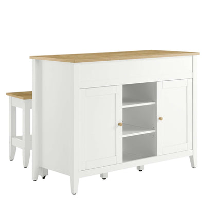 Garland 3-Piece Kitchen Island and Stool Set white base with oak top and matching stools on Tampa Home & Garden Store