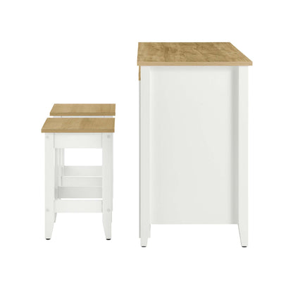 Garland 3-Piece Kitchen Island and Stool Set with wood tops and white bases HouseOfZazla on Tampa Home & Garden Store