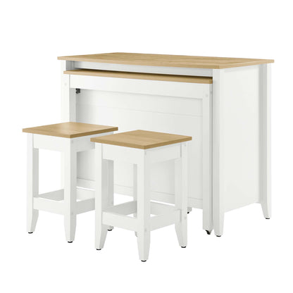 Garland 3-Piece Kitchen Island and Stool Set white with natural oak tops, island + 2 stools on Tampa Home & Garden Store