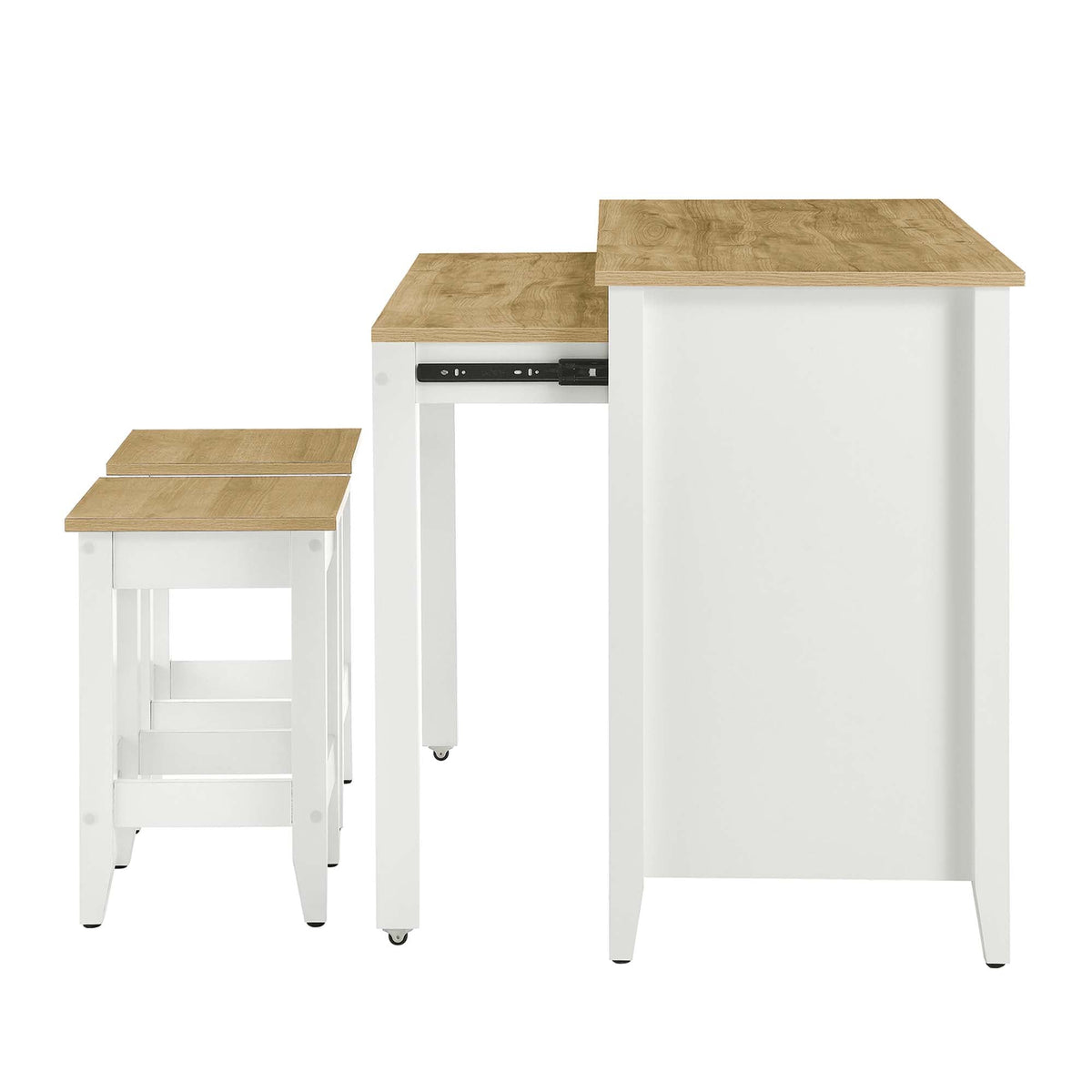 Garland 3-Piece Kitchen Island and Stool Set white base with natural oak countertops on Tampa Home & Garden Store