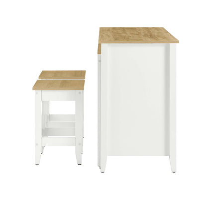 Farmstead 3-Piece Kitchen Island and Stool Set white base with natural wood tops on Tampa Home & Garden Store