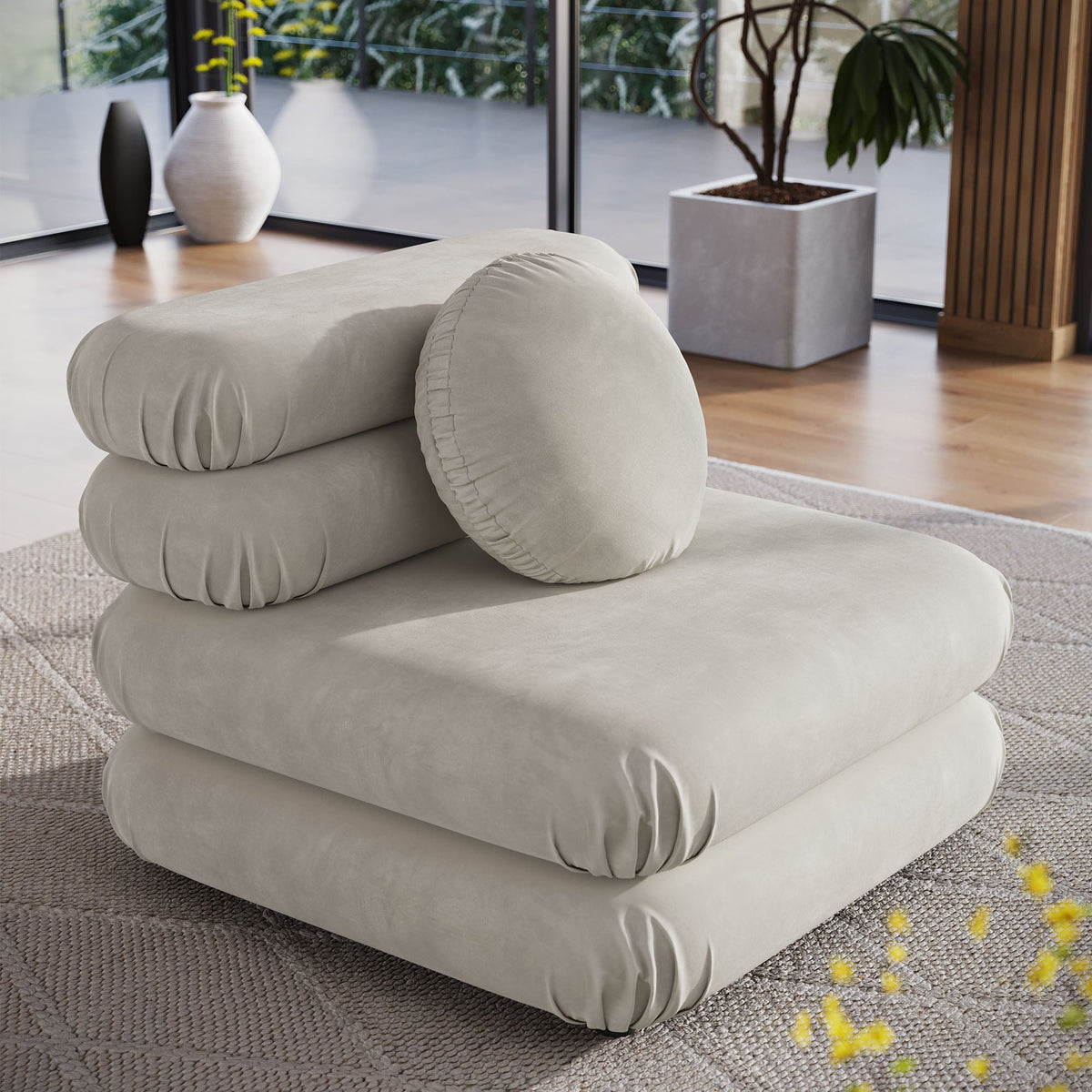 Jubilee Modular Performance Velvet Armless Chair by Modway in light gray velvet with cushions on Tampa Home & Garden Store