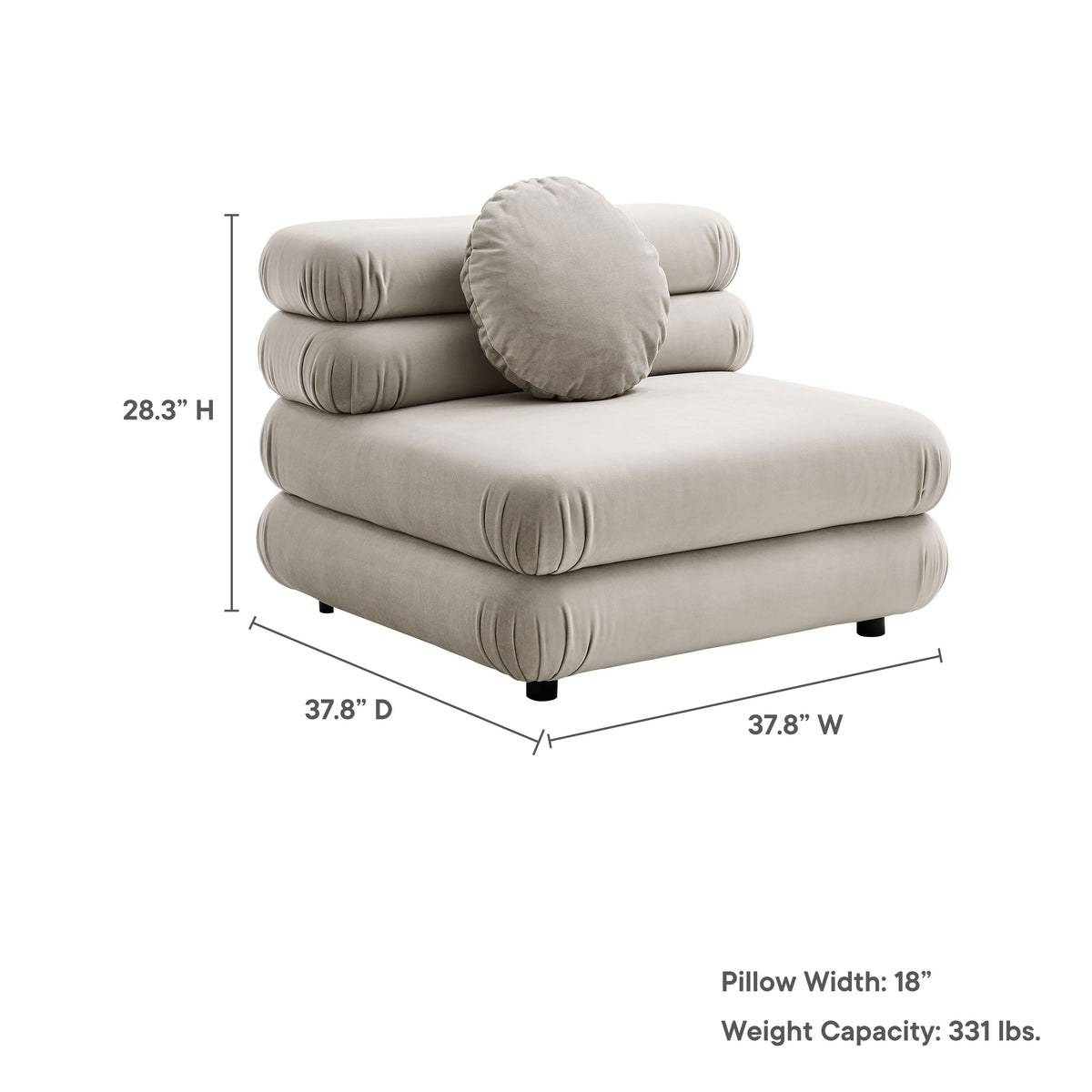 Jubilee Modular Performance Velvet Armless Chair beige with bolster cushions by Modway on Tampa Home & Garden Store