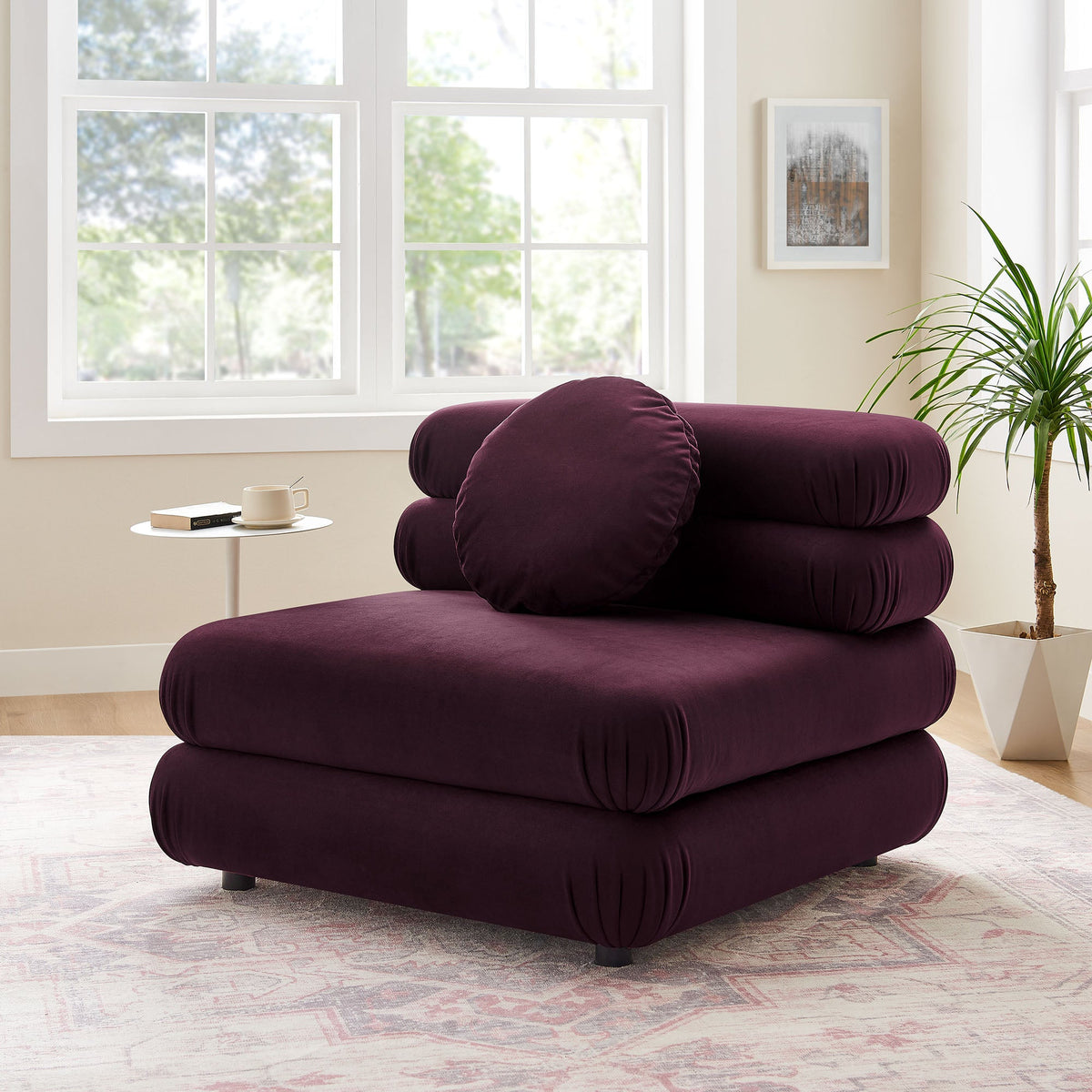 Jubilee Modular Armless Performance Velvet Chair in deep plum by Modway on Tampa Home & Garden Store