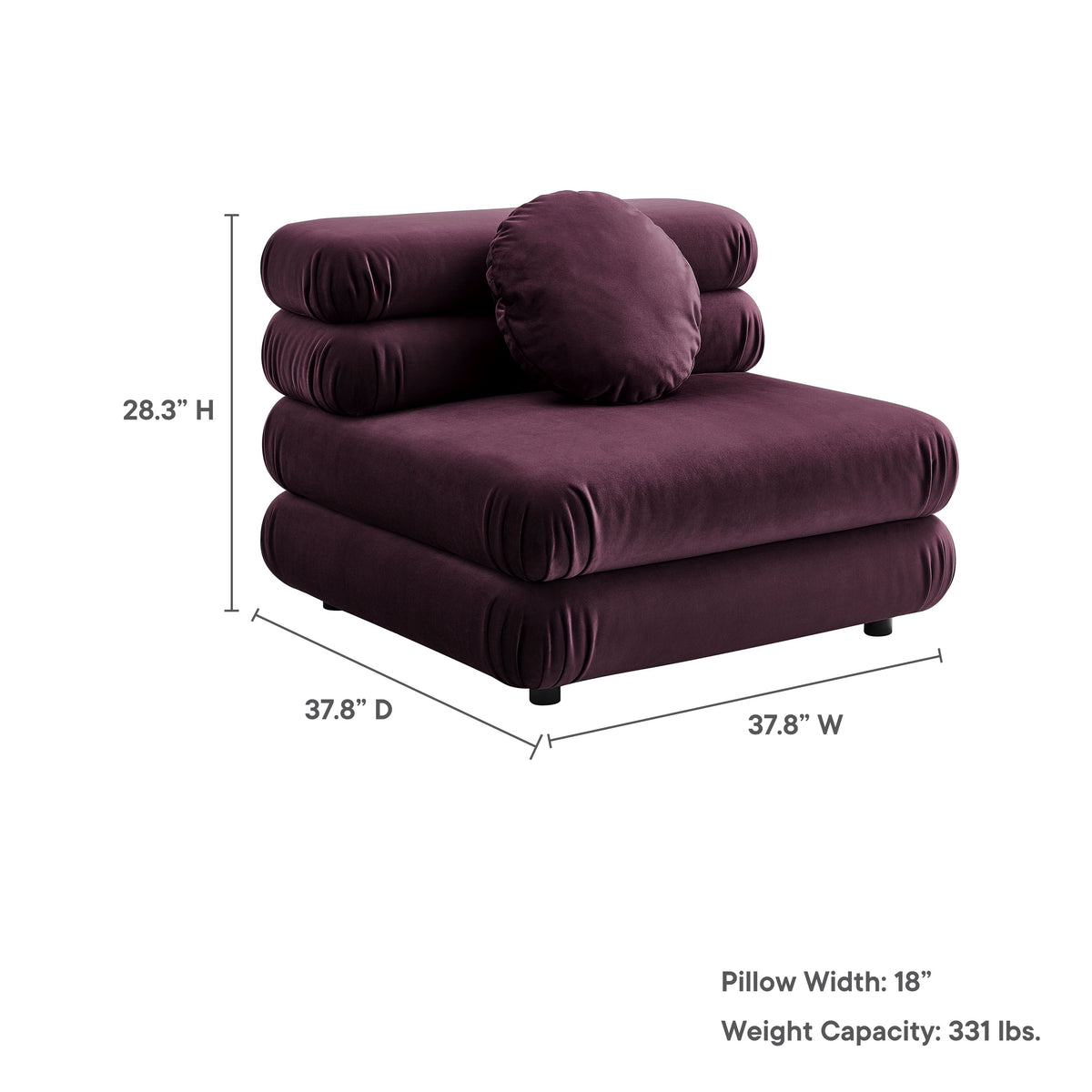Jubilee modular armless chair in plum performance velvet with stacked cushions HouseOfZazla on Tampa Home & Garden Store