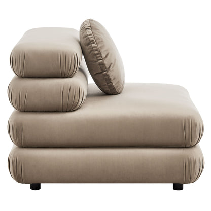 Jubilee 5-Piece Modular Velvet Sectional sofa taupe with rounded cushions on legs on Tampa Home & Garden Store