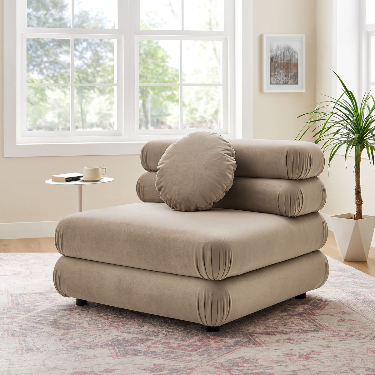 Jubilee modular armless chair by Modway in taupe performance velvet with plush rounded cushions on Tampa Home & Garden Store