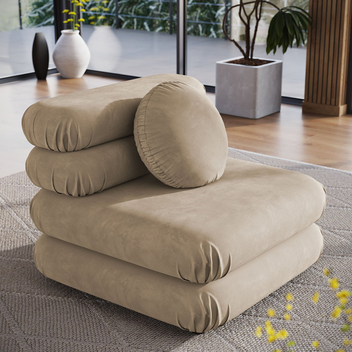Beige Jubilee modular armless chair in performance velvet by Modway with plush rounded cushions on Tampa Home & Garden Store