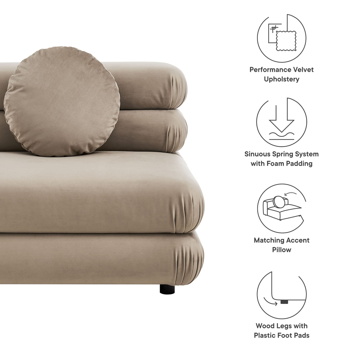 Jubilee Modular Performance Velvet Armless Chair taupe velvet upholstery by Modway on Tampa Home & Garden Store