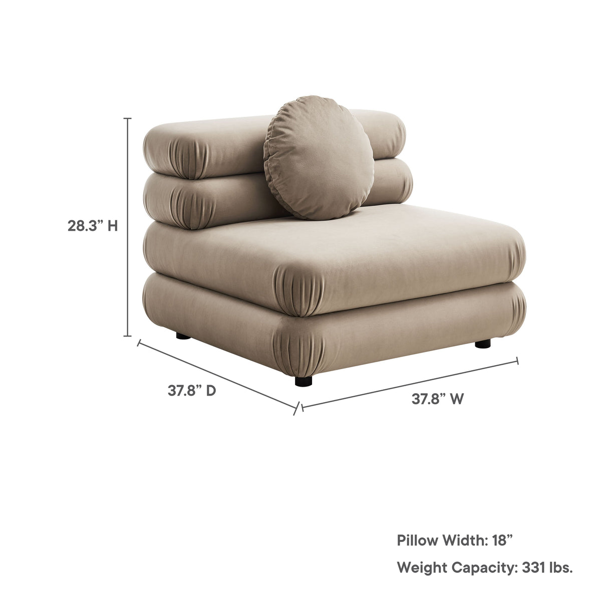 Jubilee Modular Velvet Armless Chair beige with round bolster pillow HouseOfZazla on Tampa Home & Garden Store