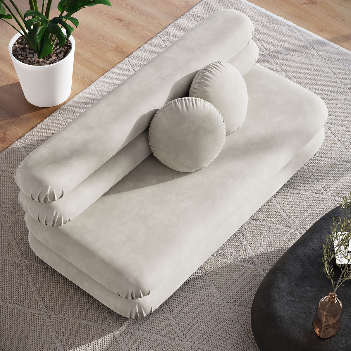 Jubilee modular armless loveseat in gray velvet with bolster pillows by Modway on Tampa Home & Garden Store