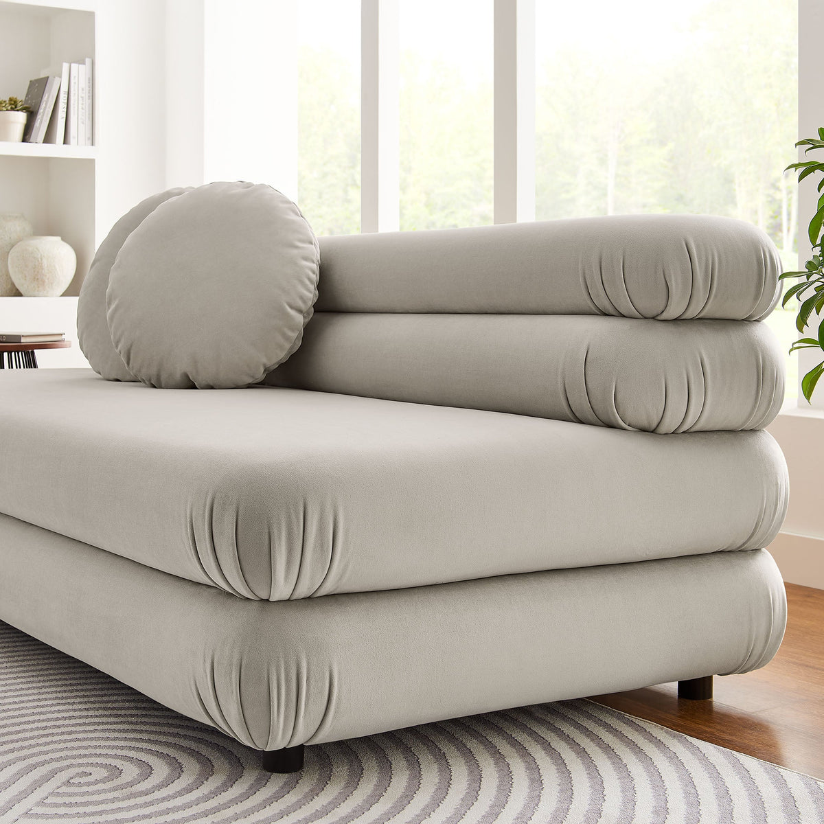 Jubilee modular armless loveseat in light gray velvet with round bolster cushion by Modway on Tampa Home & Garden Store