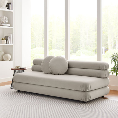 Jubilee modular armless velvet loveseat in light gray with round bolster pillows by Modway on Tampa Home & Garden Store