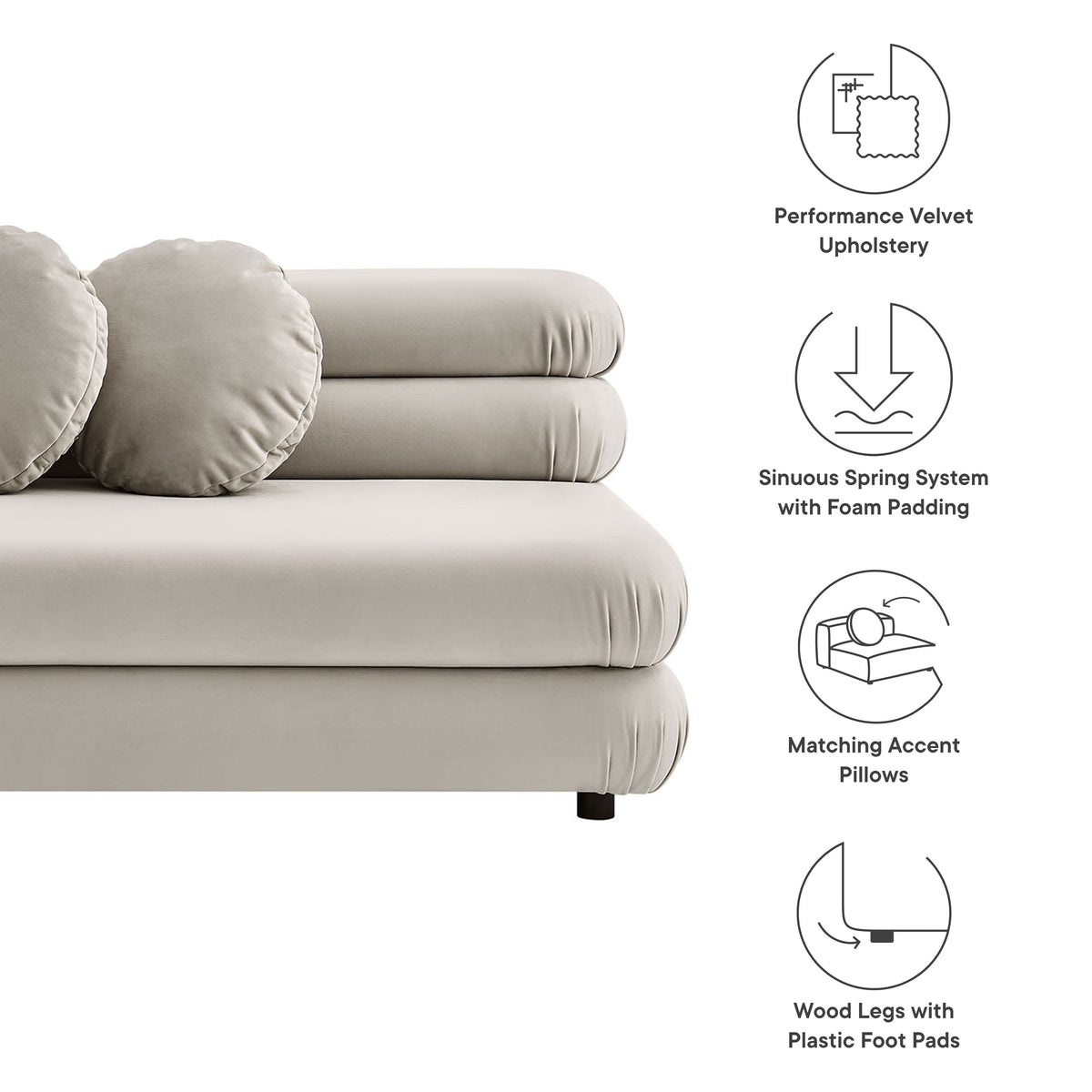 Jubilee modular armless velvet loveseat beige performance velvet upholstery by Modway on Tampa Home & Garden Store