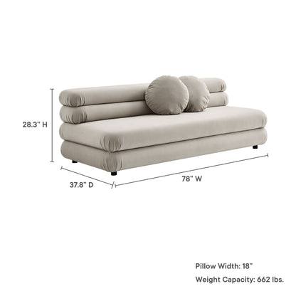 Jubilee Modular Performance Velvet Armless Loveseat by Modway in beige velvet with round bolster pillows on Tampa Home & Garden Store