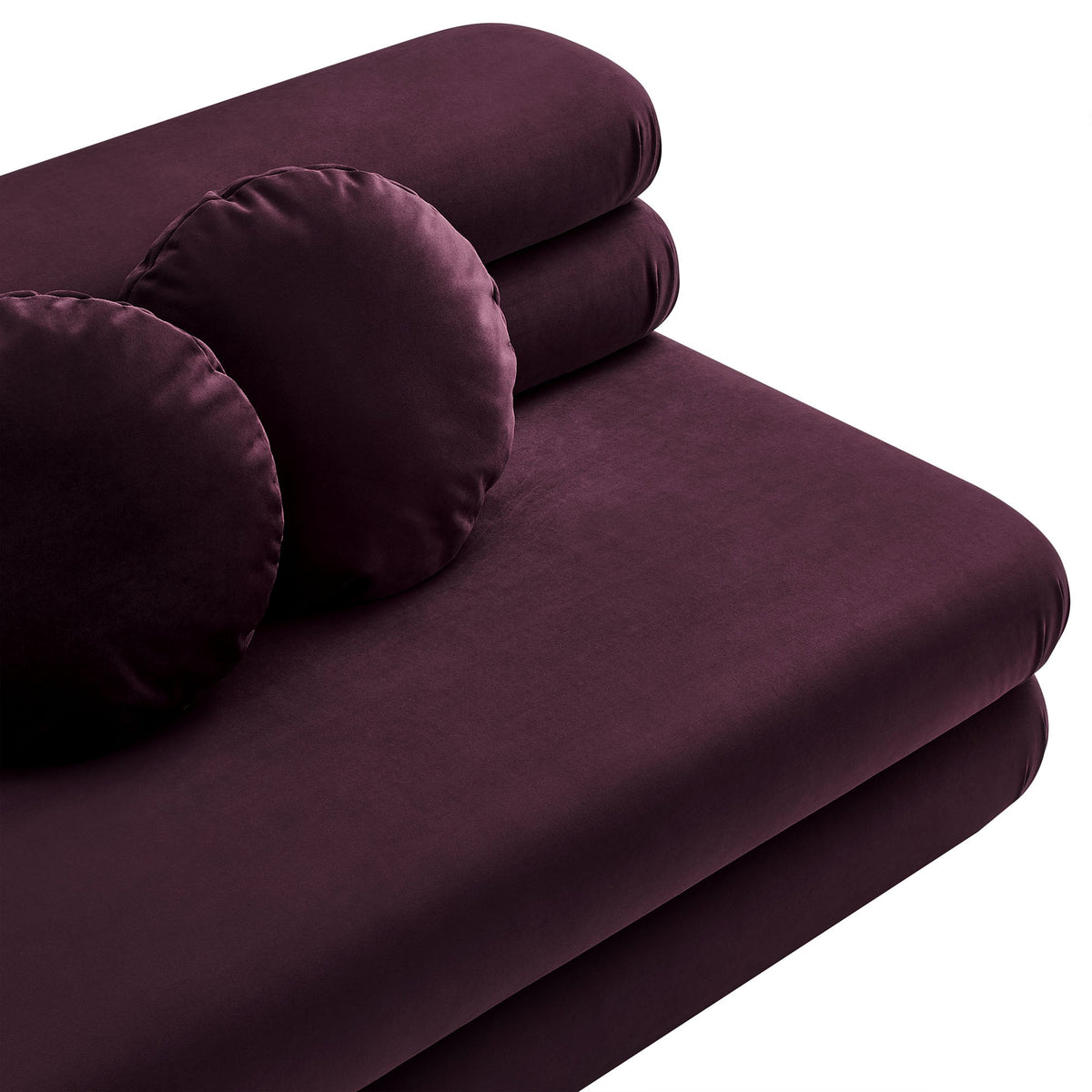Jubilee modular armless loveseat in deep plum performance velvet close-up of plush cushions on Tampa Home & Garden Store
