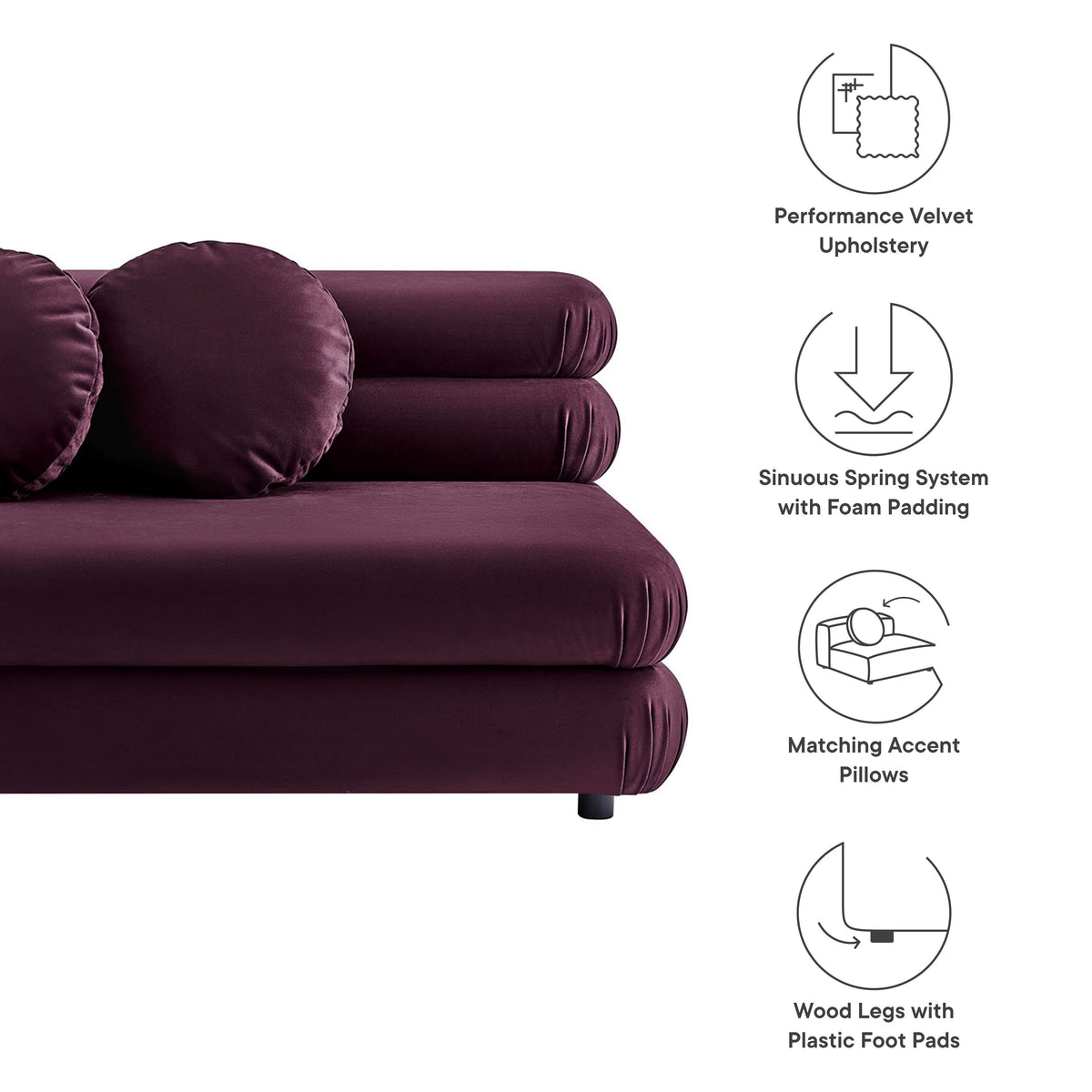 Jubilee Modular Performance Velvet Armless Loveseat in burgundy velvet by Modway on Tampa Home & Garden Store