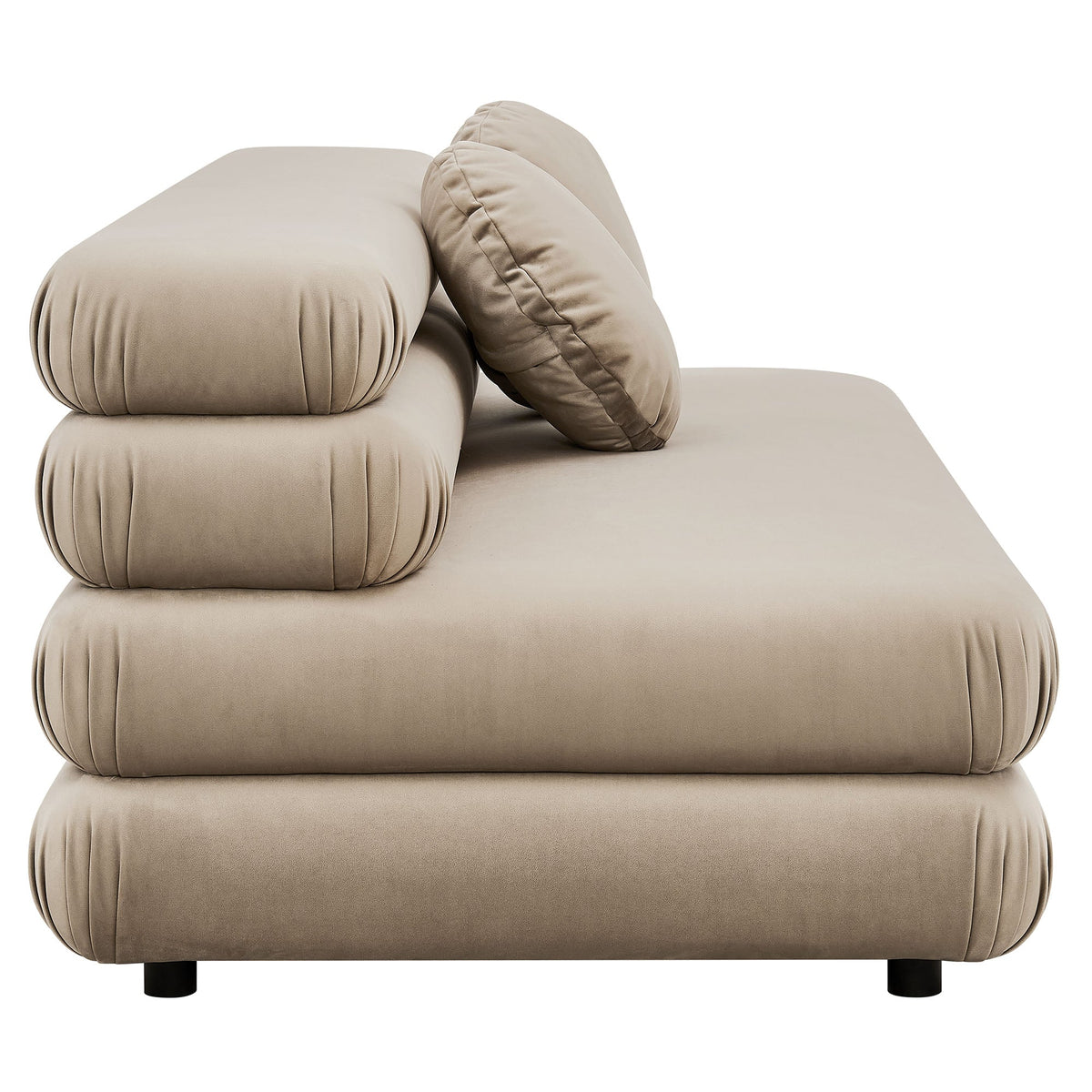 Jubilee modular armless loveseat in beige performance velvet with round bolster cushions on Tampa Home & Garden Store