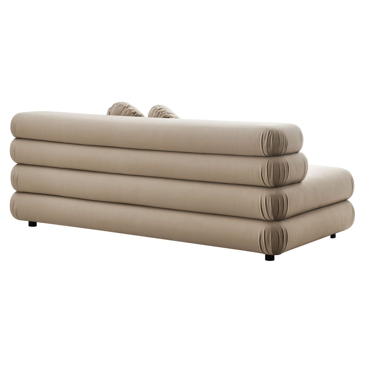 Jubilee modular armless loveseat in beige velvet with stacked cylindrical sections on Tampa Home & Garden Store