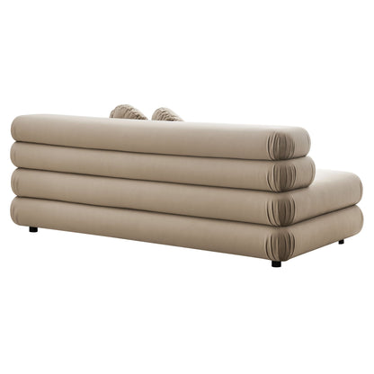 Jubilee modular armless loveseat in beige velvet with stacked cylindrical sections on Tampa Home & Garden Store