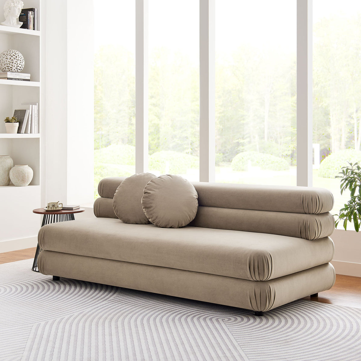 Jubilee modular armless velvet loveseat in taupe by Modway; plush cushions, low-profile on Tampa Home & Garden Store