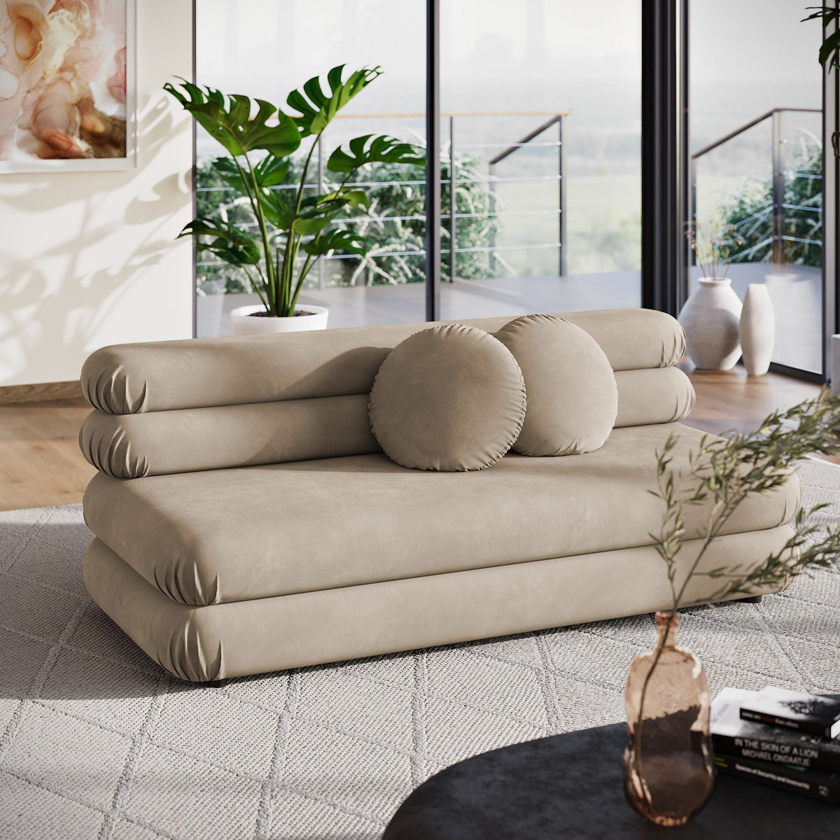 Jubilee modular armless velvet loveseat in beige by Modway on Tampa Home & Garden Store