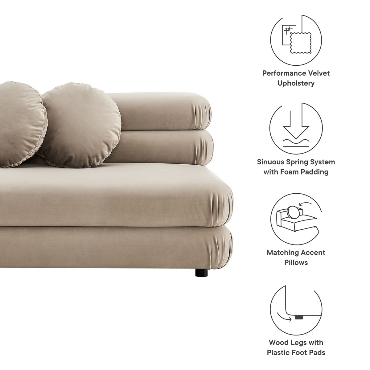 Jubilee Modular Performance Velvet Armless Loveseat beige velvet upholstery by Modway on Tampa Home & Garden Store