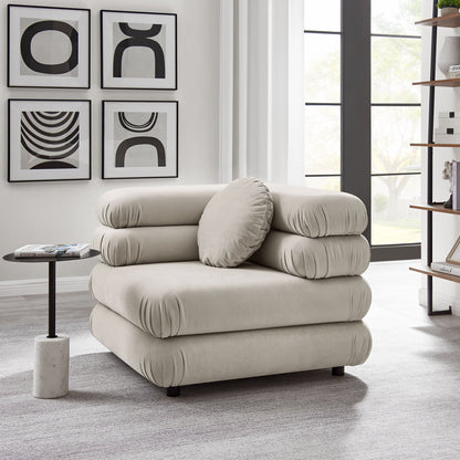 Jubilee modular performance velvet corner chair in light beige, plush velvet upholstery on Tampa Home & Garden Store