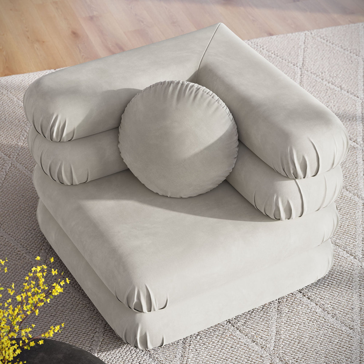 Jubilee Modular Velvet Corner Chair beige velvet with bolster pillows by HouseOfZazla on Tampa Home & Garden Store