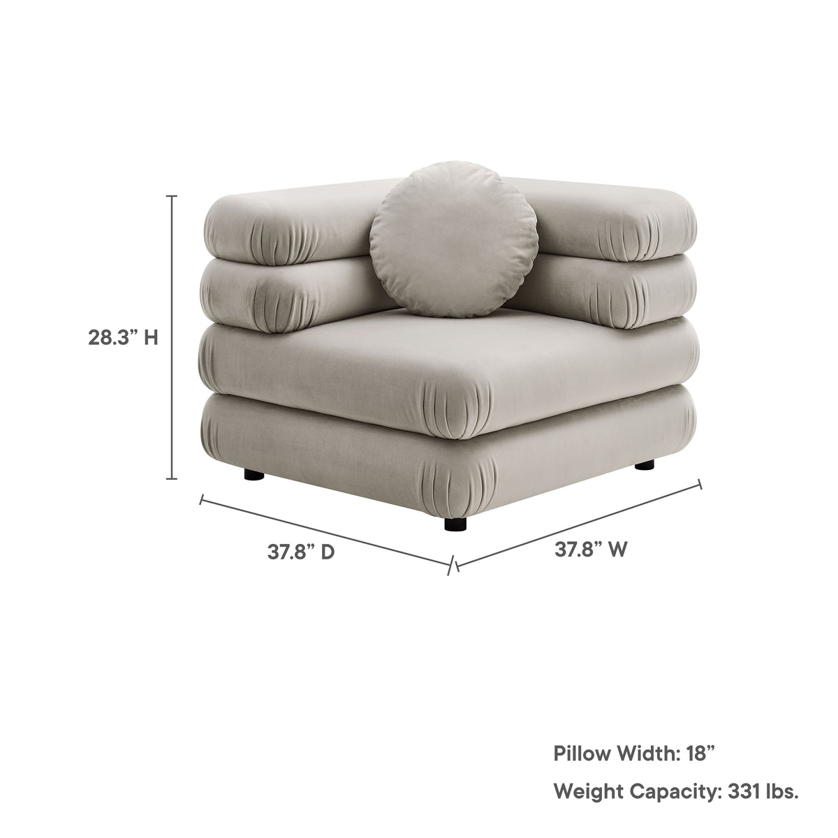 Jubilee Modular Performance Velvet Corner Chair by Modway beige upholstery with bolster pillow on Tampa Home & Garden Store
