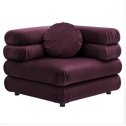 Jubilee 5-Piece Modular Velvet Sectional Sofa in plum purple with rounded bolster cushions on Tampa Home & Garden Store
