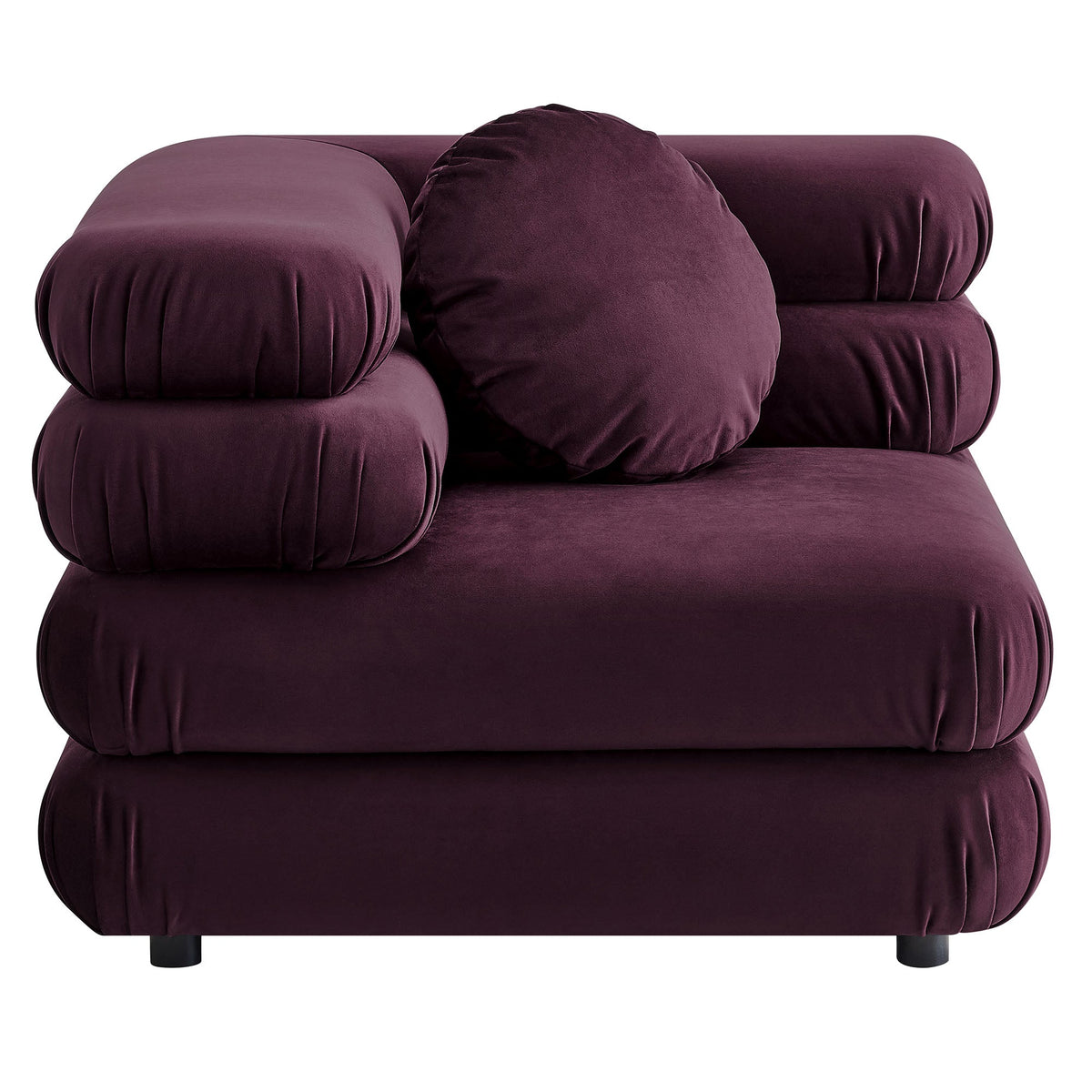 Jubilee modular performance velvet corner chair cushions in burgundy with rounded bolsters on Tampa Home & Garden Store