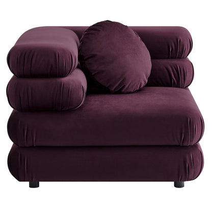 Jubilee modular performance velvet corner chair cushions in burgundy with rounded bolsters on Tampa Home & Garden Store