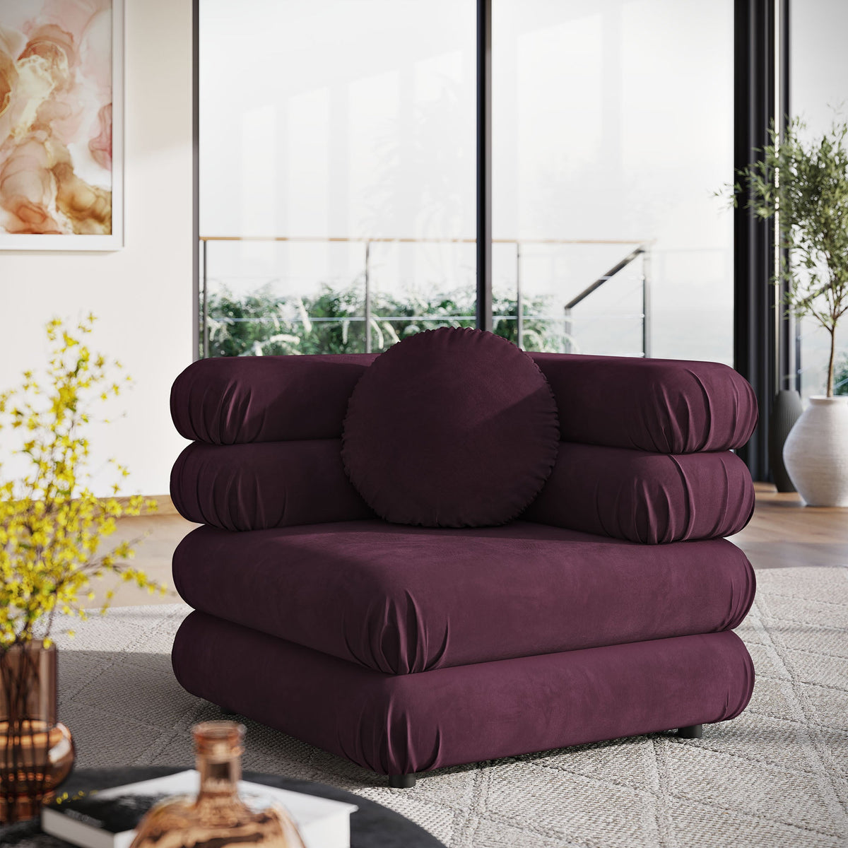 Jubilee Modular velvet corner chair in burgundy with plush cushions by Modway on Tampa Home & Garden Store