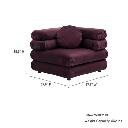 Jubilee Modular Velvet Corner Chair by HouseOfZazla, burgundy velvet with round bolster, modular on Tampa Home & Garden Store
